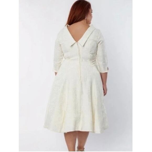 Unique Vintage Stunning Creamy White Jacquard Dress M 6 8 NWOT Wedding Party - Picture 3 of 9